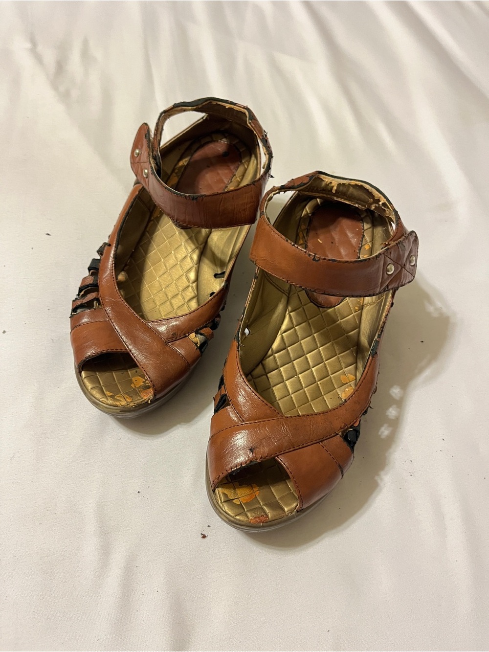 Women’s Tan Open-Toe Wedge Sandals with Ankle Strap